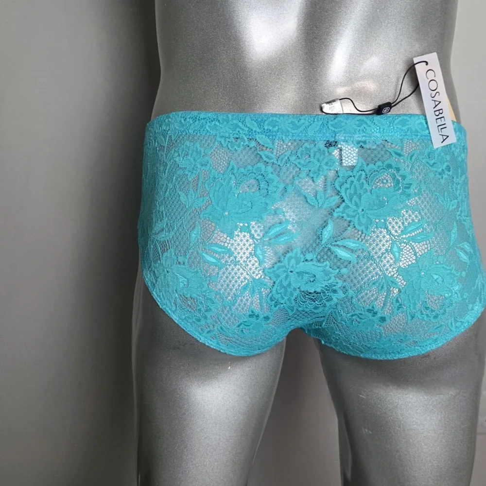 Cosabella Never‎ Say Never Mens Low Rise Brief Turquoise Floral Lace Teal